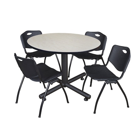 Kobe Kobe Round Table & Chair Set, Wood, Metal, Plastic Top, Maple TKB48RNDPL47BK